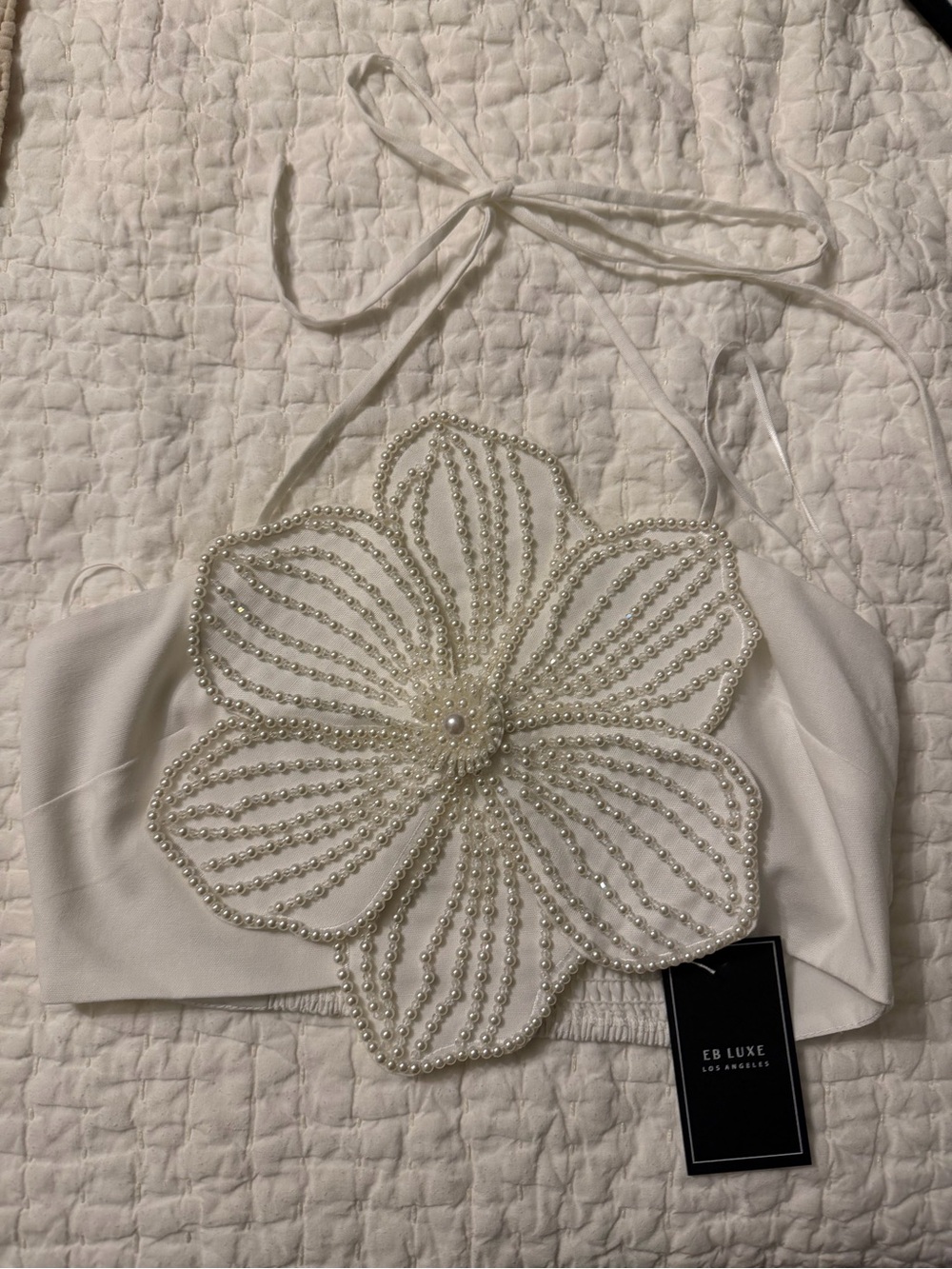 EB Luxe Cream Pearl Flower Halter Camisole